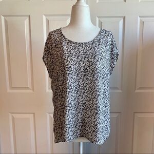 Joie Black and White Silk Split Back Blouse Top